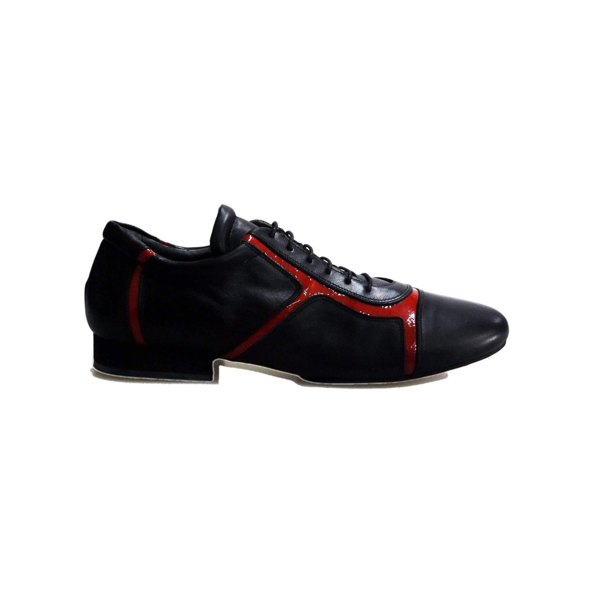 Sneaker Antony 115 donna in pelle nera con inserti in vernice rossa, scarpa da uomo elegante e sportiva