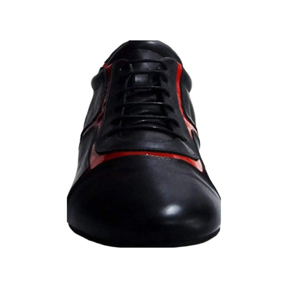 Sneaker Antony 115 da uomo in pelle nera con inserti in vernice rossa, scarpa sportiva elegante e moderna.
