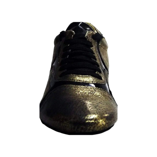 Scarpa stringata Outlet in pelle velour bronzo con dettagli in vernice nera, stile elegante e moderno.