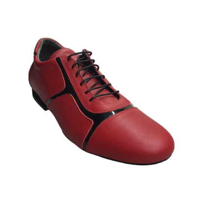 Scarpa Antony 115H da uomo in pelle rossa con inserti in vernice nera, scarpa da ginnastica stile sneaker, vista frontale.