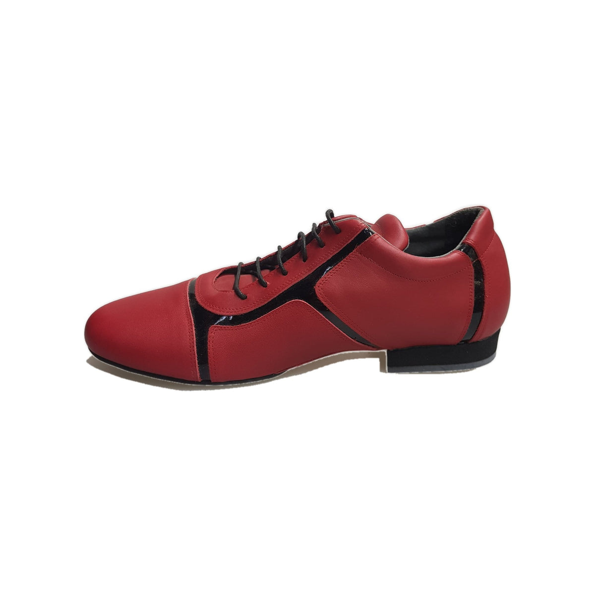 Scarpa Antony 115H da uomo in pelle rossa con inserti in vernice nera, sneakers stile casual firmate Wish Dance Shop.