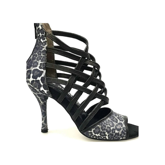 Sandalo da donna Wishdance Megan 161P in pelle maculato con fascette nere, scarpa elegante e alla moda