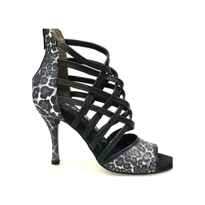 Sandalo da donna Wishdance Megan 161P in pelle maculato con fascette nere, scarpa elegante e alla moda