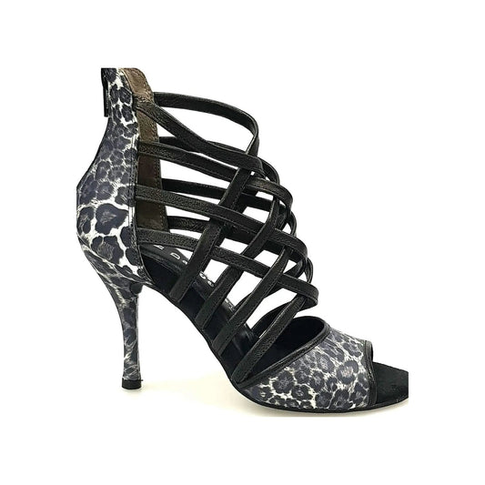 Sandalo da donna Wishdance Megan 161P in pelle maculato con fascette nere, scarpa elegante e alla moda