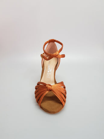 Annette QB (28QB) - Scarpa da Ballo Basica da Donna  e Bambina in raso bronzo Nodino con 6 fascette e cinturino doppio sulla caviglia