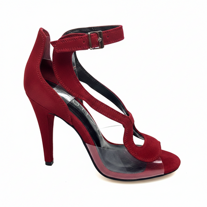 Angela - Women's Black Suede Sandal with Plexiglass Parts Wide Stiletto Heel
