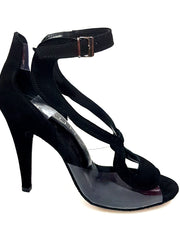 Load image into Gallery viewer, Angela - Sandalo da Donna in Camoscio Nero con Parti in Plexiglass Tacco Alto a Spillo largo