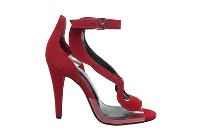 Angela - Women's Black Suede Sandal with Plexiglass Parts Wide Stiletto Heel