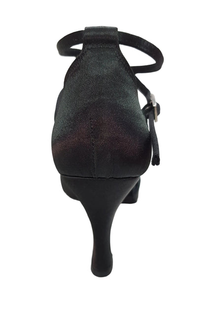 Scarpa da donna Ely QB Wish Dance Shop in raso seta nero con cinturino incrociato, tacco a rocchetto e cuscino memorex.