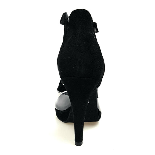 Sandalo donna Angela in camoscio nero con tacco alto a spillo e dettagli in plexiglass, Wish Dance Shop