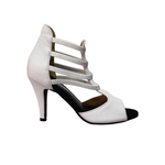 Load image into Gallery viewer, Withe Angel (460PW) - Woman&#39;s Sandal in genuine White Leather, white elastic and stiletto heel in Genuine White Leather
