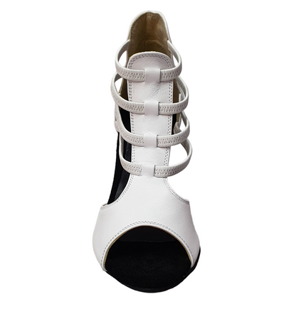 Sandalo da donna WhiteAngel 460PW in vera pelle bianca con elastici e tacco a spillo, scarpa elegante in pelle bianca