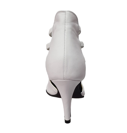 Sandalo donna WhiteAngel 460PW in vera pelle bianca con elastici e tacco a spillo, scarpa elegante in pelle bianca.