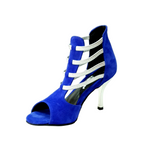 Load image into Gallery viewer, Tatyana (460PW) - Woman&#39;s Sandal in Royal Blue Suede with Silver Elastics and Silver Laminated Stiletto Heel

