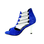 Load image into Gallery viewer, Tatyana (460PW) - Woman&#39;s Sandal in Royal Blue Suede with Silver Elastics and Silver Laminated Stiletto Heel
