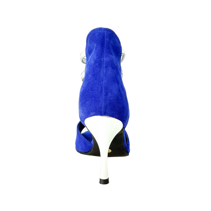 Sandalo Tatyana Wish Dance Shop da donna in camoscio blu royal, elastici argento e tacco a stiletto laminato argento.
