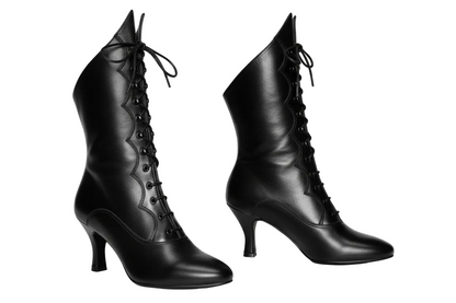 Stivali in pelle nera Wish Dance Shop, D-3 Pairè, con chiusura frontale e alamari a stringhe, stile elegante e robusto.
