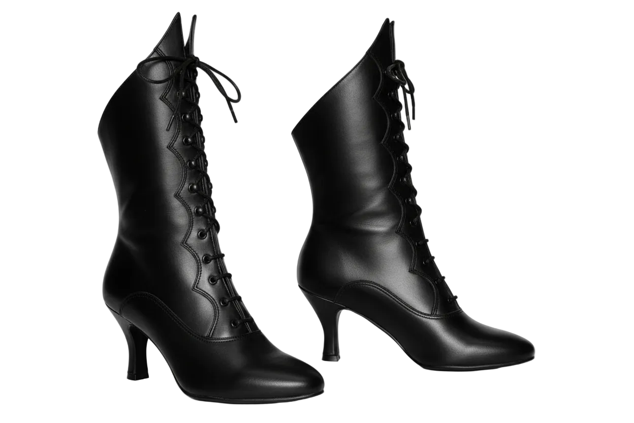 Stivali in pelle nera Wish Dance Shop con chiusura anteriore, alamari a stringhe, modello D-3 Pairè (L/B/Jo).