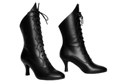 Stivali in pelle nera Wish Dance Shop con chiusura anteriore, alamari a stringhe, modello D-3 Pairè (L/B/Jo).