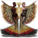 Load image into Gallery viewer, LUNA Plus Black Cuore SW Red  F.3407 (R.L. by WISH DANCE) - Sandalo da donna in camoscio nero Rouche di Tulle arricciato e Cuore di Swarovski Rosso con Tacco a Spillo Smaltato nero
