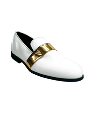 Carica immagine nella Galleria, Jackson (PJ) - Mocassino in Vernice Bianca e Fascia Oro Foderato in Vera Pelle Italiana