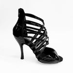 Load image into Gallery viewer, (360) - Women&#39;s High Sandal in Black Patent Leather and Black Leather with Black Leather and Black Patent Straps with Stiletto Heel
