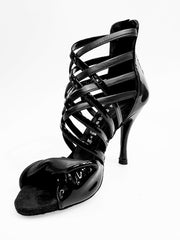 Load image into Gallery viewer, (360) - Women&#39;s High Sandal in Black Patent Leather and Black Leather with Black Leather and Black Patent Straps with Stiletto Heel
