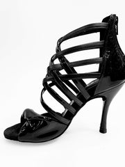Load image into Gallery viewer, (360) - Women&#39;s High Sandal in Black Patent Leather and Black Leather with Black Leather and Black Patent Straps with Stiletto Heel
