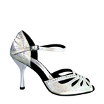 Load image into Gallery viewer, Diamond (L5) - Silver Gray Satin Dance Shoe with Boreal Swarovski and Stiletto Heel
