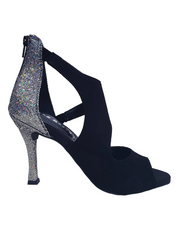 Carica immagine nella Galleria, Desiré - Sandalo da Donna in Camoscio Nero e Multicolor Boreale Argento
