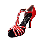 Load image into Gallery viewer, Infinity (BI-Flex) - Woman's Shoe in Red Silk Satin with Partial Swarovski only forward and Extraflex Competition Bottom
