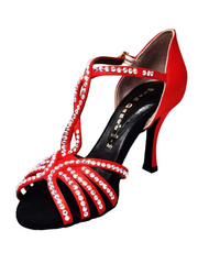 Load image into Gallery viewer, Infinity (BI-Flex) - Woman's Shoe in Red Silk Satin with Partial Swarovski only forward and Extraflex Competition Bottom