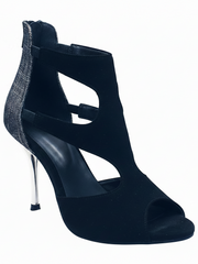 Carica immagine nella Galleria, Nina Fish - Sandalo da Donna in Camoscio Nero Avanti e Tallone in Fish Carbon Boreale