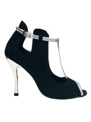 Carica immagine nella Galleria, Jenny (18/06) - Scarpa in Camoscio Nero con dettagli e Cinturini in Glitter Argento
