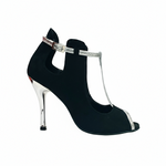 Carica immagine nella Galleria, Jenny (18/06) - Scarpa in Camoscio Nero con dettagli e Cinturini in Glitter Argento
