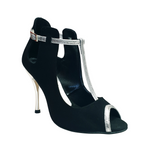 Carica immagine nella Galleria, Jenny (18/06) - Scarpa in Camoscio Nero con dettagli e Cinturini in Glitter Argento
