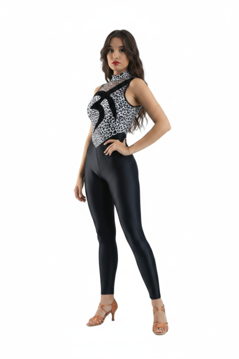DALIA /Sara SM (Rif.3195) - Jumpsuit in Microfibra Trasirante Leopardato Grigio Microfibra Traspirante Nera Conteiment