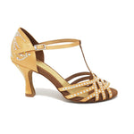 Load image into Gallery viewer, LANA (L12) - Scarpa da Ballo Raso Seta Carne Flash con Swarovski Boreali tacco a Rocchetto
