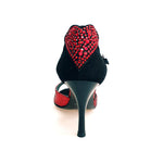 Load image into Gallery viewer, BELL/C Plus Red Cuore SW Red F.3407 (R.L. by WISH DANCE) - Sandalo da donna in camoscio nero e Cuore di Swarovski Rosso e Galleria Rosso con Tacco a Rocchettino Smaltato nero
