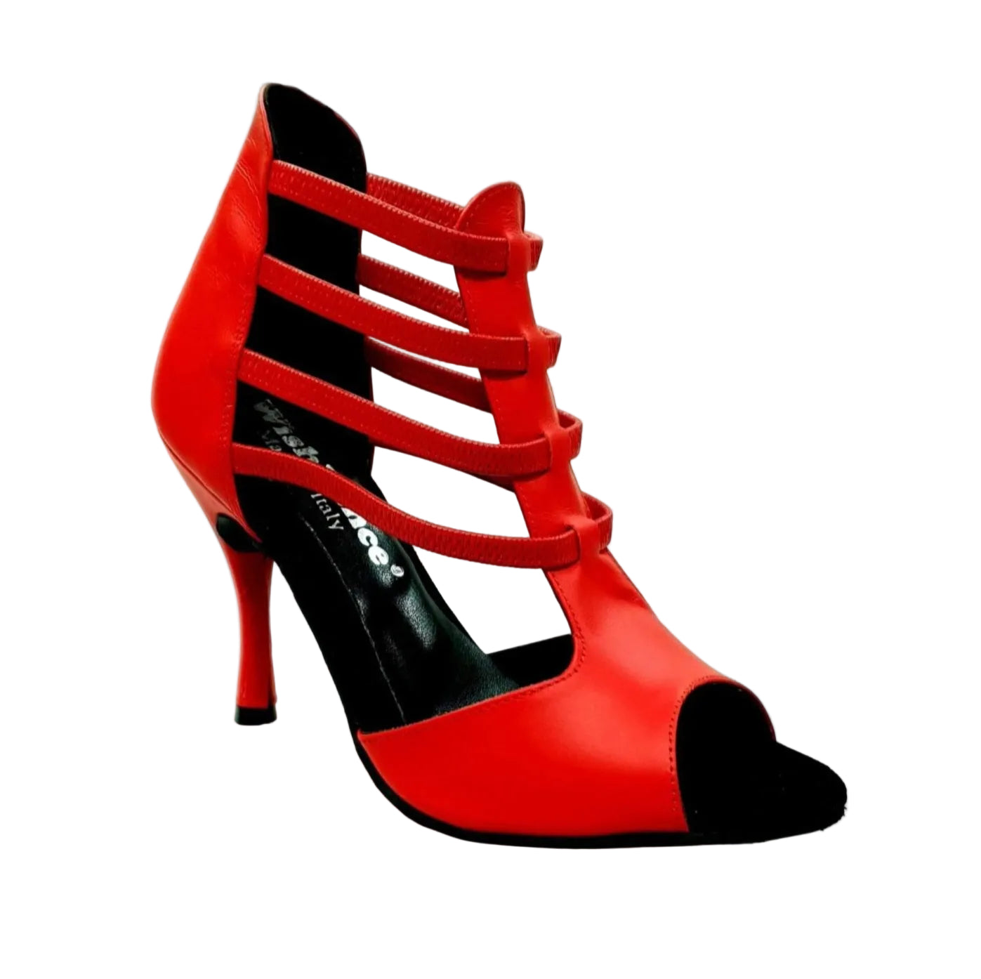 Sandalo in pelle rossa Diabla Roja (460PW) con elastici rossi e tacco a spillo rivestito in pelle, scarpe Wish Dance Shop