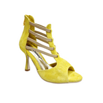 Load image into Gallery viewer, GIOVANNA (460ZIP PW) - Sandalo da Donna in Camoscio Giallo con zip ed elastici Oro Tacco a Rocchetto Slim
