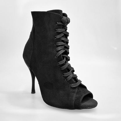 Stivaletto nero Alexis Black Wish Dance Shop con zip, tacco a spillo in alluminio verniciato effetto gommato in camoscio nero