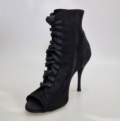 Stivaletto con zip ALEXIS Black in camoscio nero, tacco a spillo in alluminio verniciato effetto gommato, scarpe Wish Dance Shop
