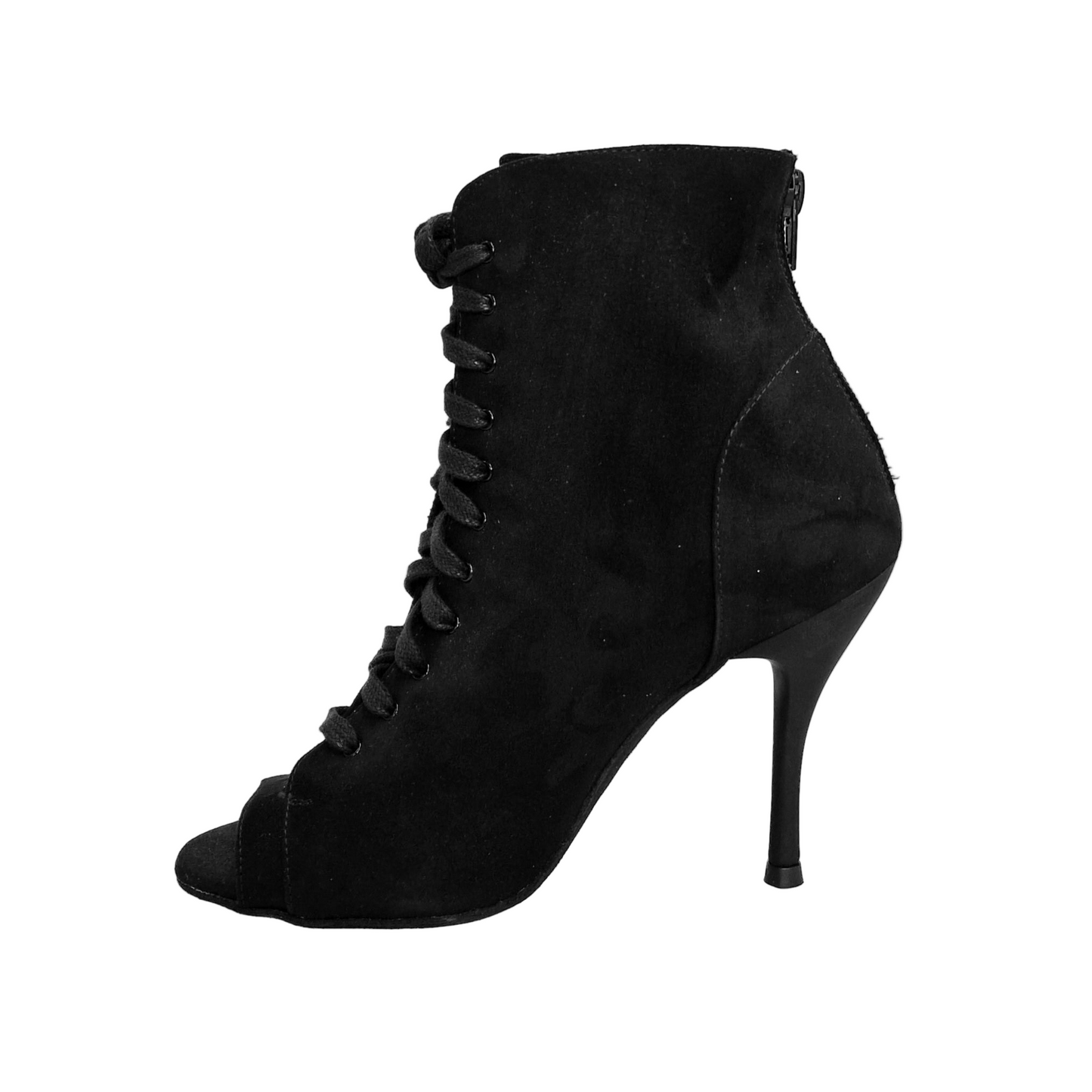 Scarpa stivaletto Wish Dance Shop ALEXIS Black con zip, tacco a spillo in alluminio verniciato nero effetto gommato in camoscio nero