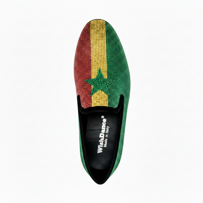 Scarpa da uomo MACETE Facão 800PJ in camoscio nero con dettagli in oro e miniborchie rosse e nere, stile eleganti e distintivo