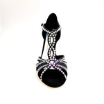 Load image into Gallery viewer, CAMILA Superb (accollata) L13 - Scarpa da Ballo in Raso Seta Nero con Swarovski Boreali e Tacco Basso a Spillo Largo
