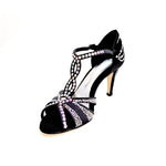 Load image into Gallery viewer, CAMILA Superb (accollata) L13 - Scarpa da Ballo in Raso Seta Nero con Swarovski Boreali e Tacco Basso a Spillo Largo
