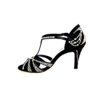 Load image into Gallery viewer, CAMILA Superb (accollata) L13 - Scarpa da Ballo in Raso Seta Nero con Swarovski Boreali e Tacco Basso a Spillo Largo
