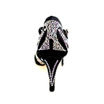 Load image into Gallery viewer, CAMILA Superb (accollata) L13 - Scarpa da Ballo in Raso Seta Nero con Swarovski Boreali e Tacco Basso a Spillo Largo
