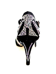 Load image into Gallery viewer, CAMILA Superb (accollata) L13 - Scarpa da Ballo in Raso Seta Nero con Swarovski Boreali e Tacco Basso a Spillo Largo
